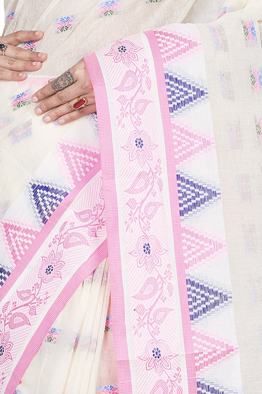 Pink Pure Cotton Alkari Tant Saree (178)